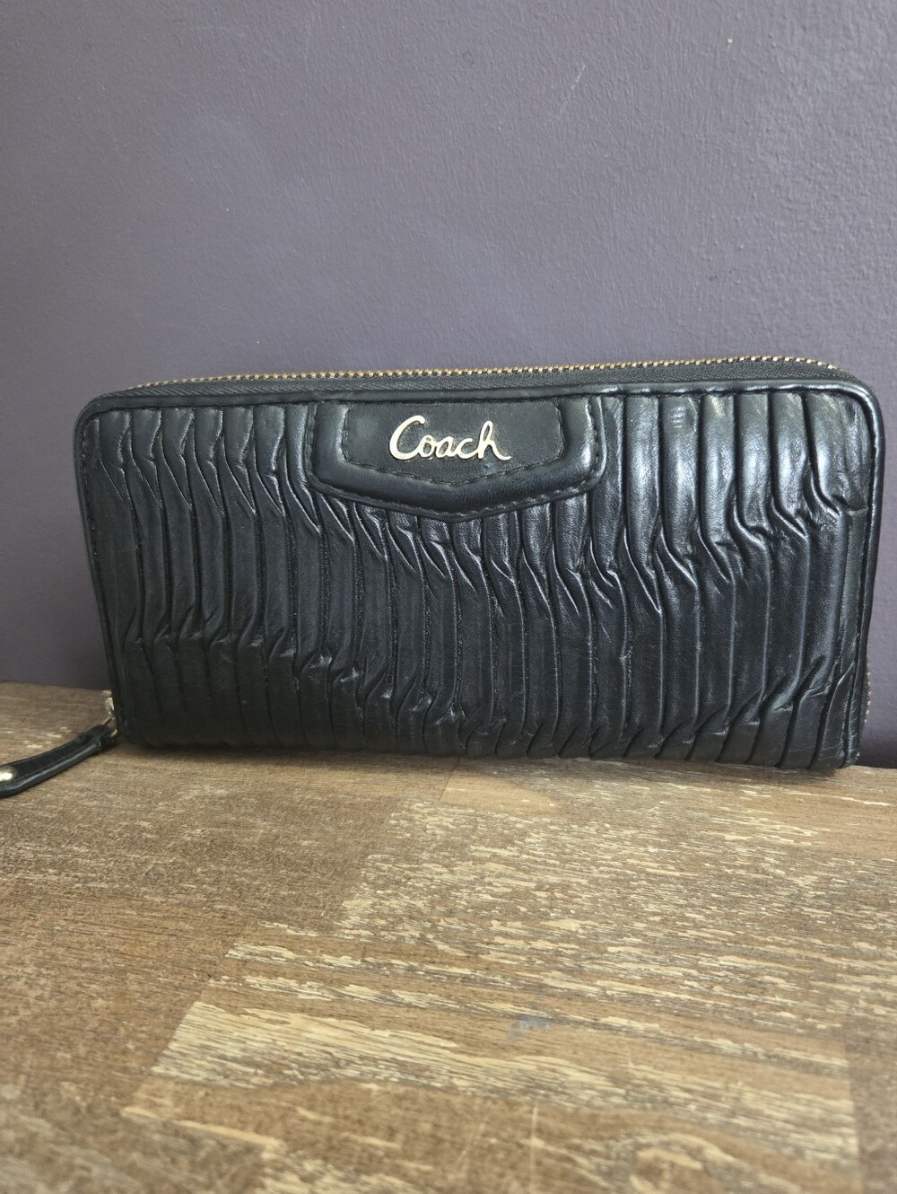 Large Coach Pleated Leather Wallet
